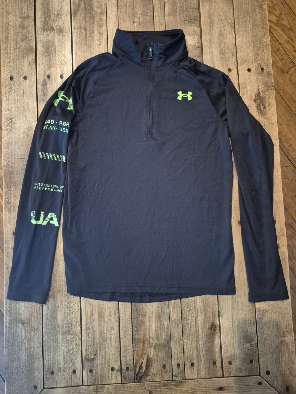 Under Armour Boy's Black Quarter-Zip Performance Shirt with Neon Green Logo YLG
